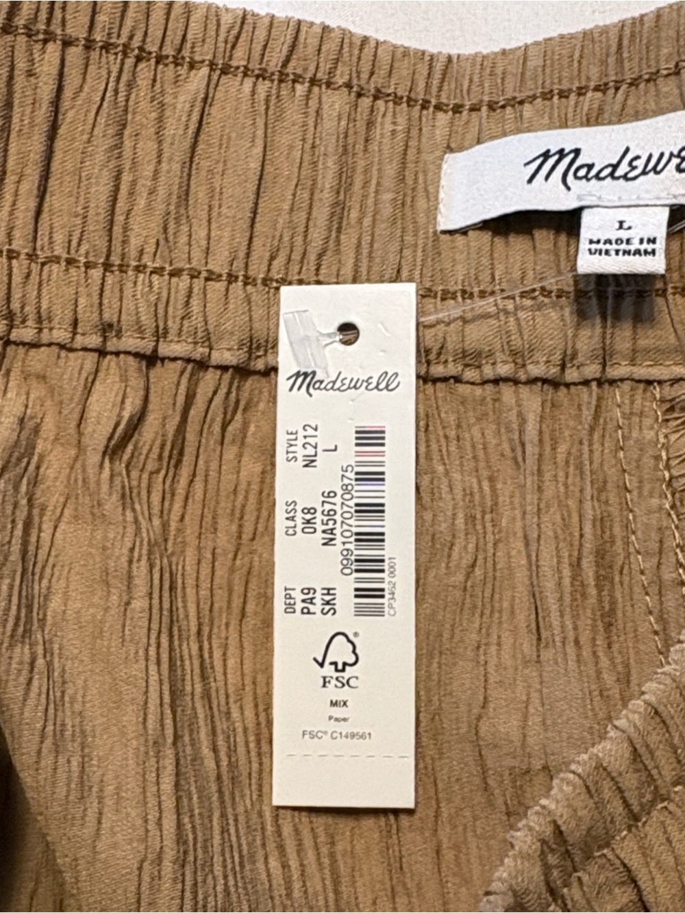 Madewell Crinkled Crepe Straight Leg Crop Pants Size M Khaki Pull On Summer NWT - Picture 8 of 8